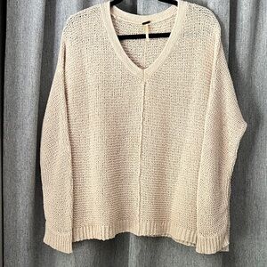 Free People Cream V-Neck Sweater